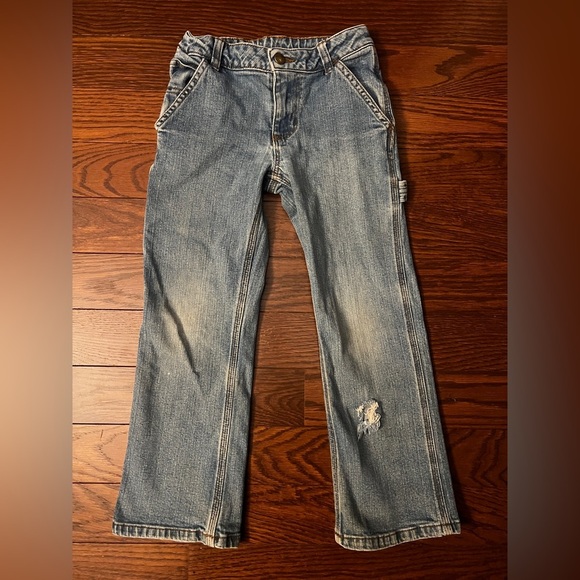 Vintage Carhartt Light Wash Carpenter Blue Jeans Elastic Waist Ripped Size 6 - Picture 2 of 10